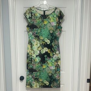 New York & Company Green Floral Midi Sheath Dress